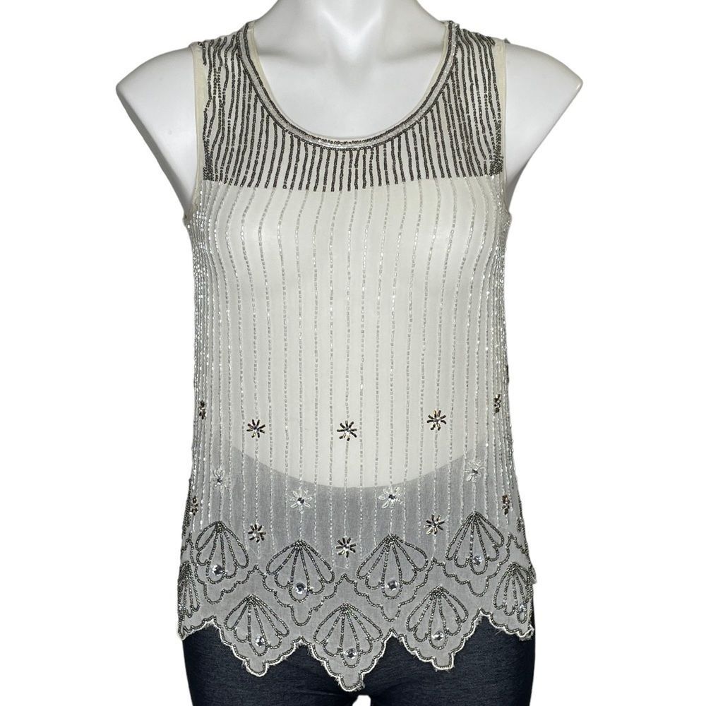 Bar III beaded sheer tank top XS